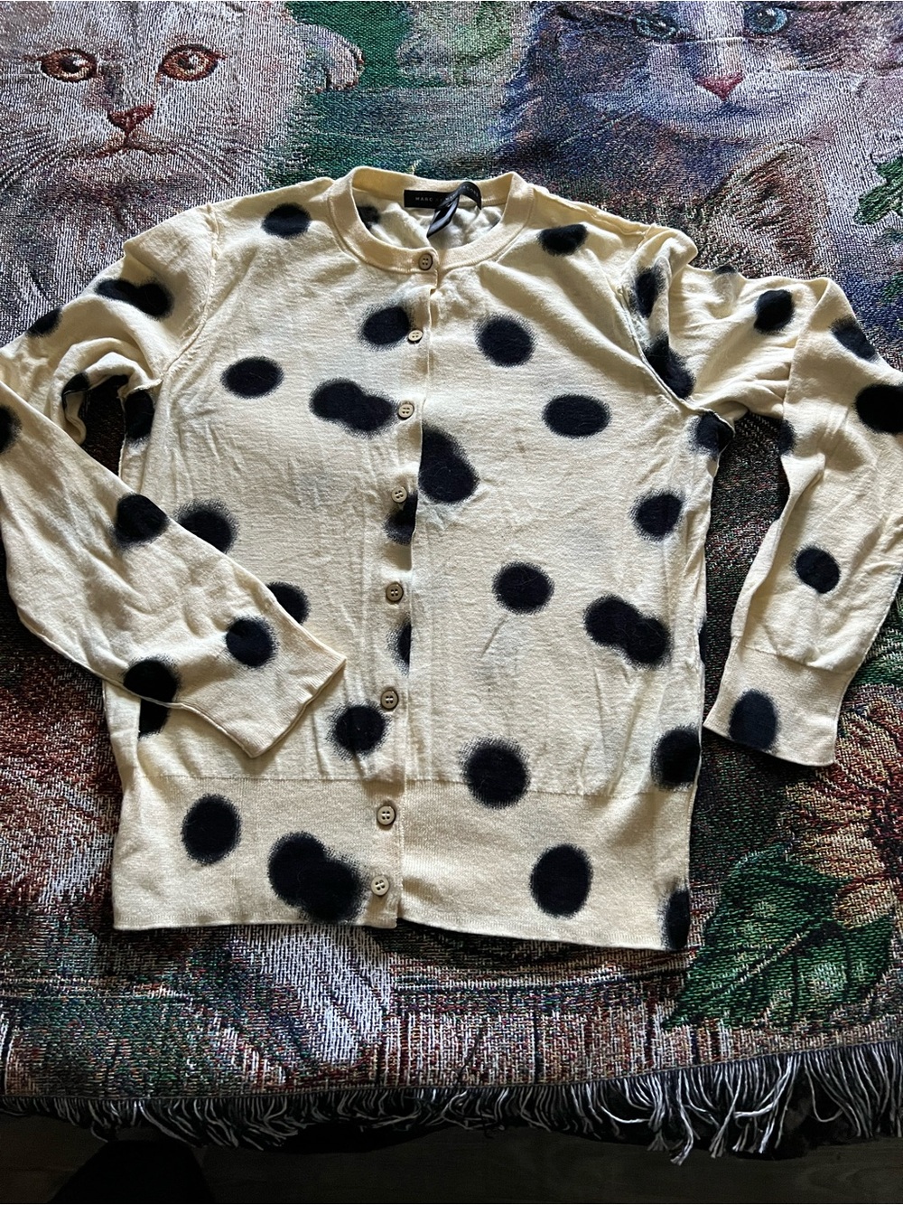 Marc Jacobs Cream Cardigan with Black Polka Dots